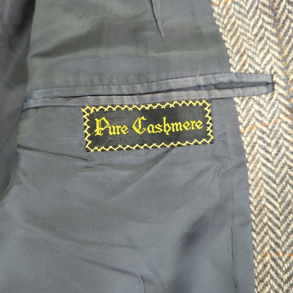Oxxford Cashmere Chevron Gray‎ Beige Suit Jacket Two Button Sport Coat Men's 43S - Picture 8 of 12